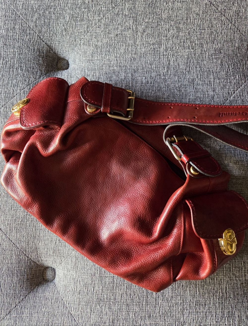 Marino Orlandi Red Leather Sling Crossbody Shoulder Bag